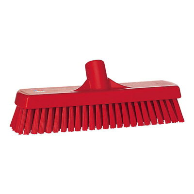 【仕様】 カラー:レッド 奥行×幅:75×300mm 毛長:44mm 質量:0.535kg Vikan hygiene systemヴァイカンブラシデンマーク製 HACCP対応ブラシHACCP対応の規格を各所に取り入れると共に、カラーコーディングを全商品に導入していますので、色別の洗浄システムがはかれます。また、人間工学を商品設計の中に取り入れているので従来の商品と比べて疲労度合が軽く、使う人の身になって設計されています。 ■特長 ●ポリエステルの毛を一束ずつステンレス製留め具で留めて 有るので、毛が抜けにくい。 ●熱湯(120℃)・洗浄・消毒剤・酸・アルカリ・油に非常 に強い。 ●ほこりやバクテリアを吸収しない。 材質:本体/ポリプロピレン 毛 /ポリエステル耐熱温度:120℃ ※ハンドルは別売です。 アルミハンドル 2981【KHV22】 PPハンドル 2934【KHV37】 アルミハンドル 2935【KHV23】 アルミハンドル 2937【KHV38】 グラスファイバーハンドル 2936【KHV24】 グラスファイバーハンドル 2938【KHV39】 アルミハンドル 370【KHV32】 アルミハンドル 29325【KHV33】 アルミハンドル(伸縮式)29755【KHV34】 アルミハンドル 29915【KHV35】 アルミハンドル(伸縮式)29735【KHV36】 の中からお選びください。 ●広いフロアのしつこい汚れも効果的に抜群に洗浄力を発揮 する大型タイプです。