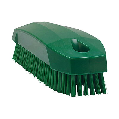 【仕様】 メーカー品番:6440 カラー:グリーン 幅×全長:45×123mm 毛長:17mm 質量:80g Vikan hygiene system ヴァイカンブラシ デンマーク製HACCP対応ブラシHACCP対応の規格を各所に取り入れると共に、カラーコーディングを全商品に導入していますので、色別の洗浄システムがはかれます。また、人間工学を商品設計の中に取り入れているので従来の商品と比べて疲労度合が軽く、使う人の身になって設計されています。 ■特長 ●ポリエステルの毛を一束ずつステンレス製留め具で留めて 有るので、毛が抜けにくい。 ●熱湯(120℃)・洗浄・消毒剤・酸・アルカリ・油に非常 に強い。 ●ほこりやバクテリアを吸収しない。 材質:本体/ポリプロピレン 毛 /ポリエステル 毛 /ポリエステル ●ワイドタイプのネイルブラシ。丈夫な毛並みで指先から 爪の間の汚れもきれいに落とせます。