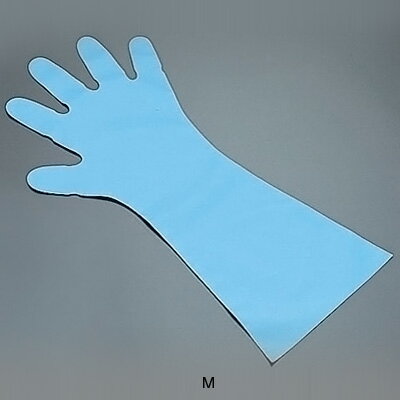 エンボス手袋 五本絞り ロング＃50 （1袋50枚入） M 全長45cm 【ブルー】