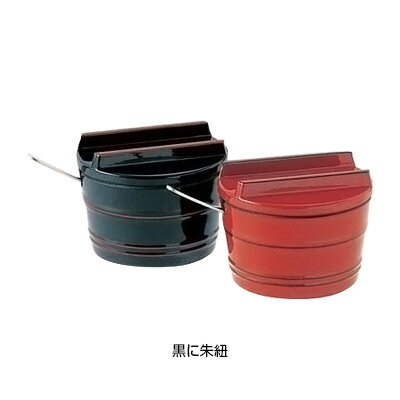 メラミン 桶型薬味入 （小さじ付） 直径52×H40mm 82013641 【黒に朱紐】