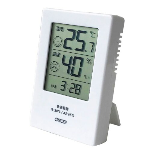 クレセル 時計付デジタル温湿度計 CR-2600 W ホワイト クレセル 時計付デジタル温湿度計 CR-2600 W ホワイト