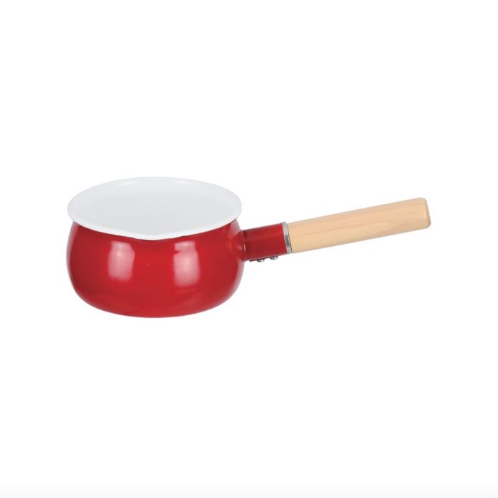 パール金属 アミュレット ホーロー ミルクパン 15cm HB-4879 琺瑯 ほうろう 片手鍋 調理器具 鍋 赤 レッド かわいい レトロ シンプル 小さい 木製ハンドル