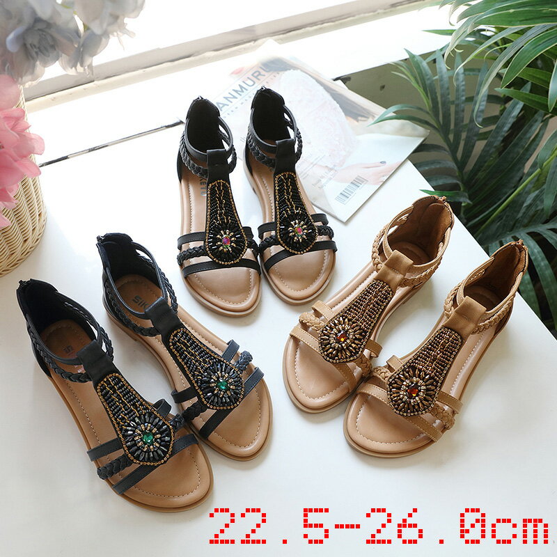 樂天商城 - サンダル レディース ぺたんこ 靴 シューズ ローヒール フラット おしゃれ 夏 小さいサイズ 歩きやすい おしゃれ ビーチ 履きやすい 美脚 大きいサイズ オフィス フラット ゴム 送料無料