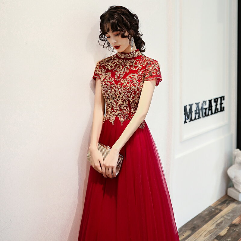 パーティードレス ロング カラードレス ウエディング 結婚式 二次会 花嫁 演奏会 大きいサイズ 披露宴 ブライダル 発表会 小さいサイズ ピアノ 刺繍 挙式 イベント コンサート aライン 赤 送料無料