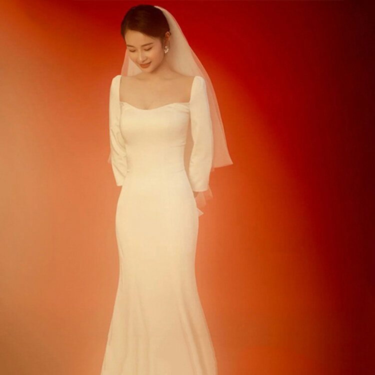 ウェディングドレス マーメイド 袖あり 二次会 結婚式 花嫁 ブライダル 演奏会 披露宴 ロング 長袖 ウエディングドレス 発表会 コンサート セクシー 大きいサイズ フォーマル 前撮り パーティードレス 海外挙式 ピアノ 発表会 エレガント 送料無料
