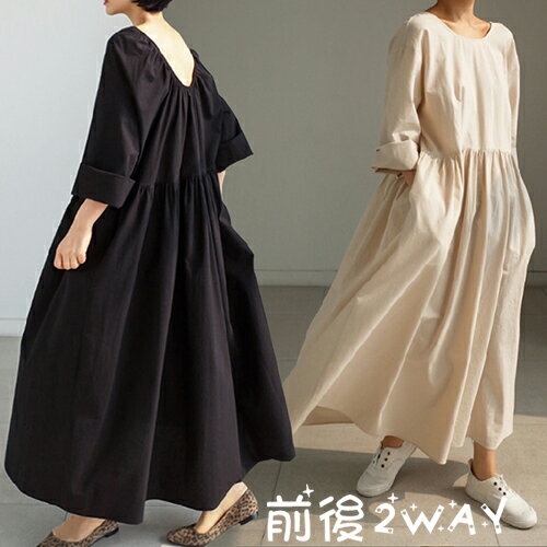 ワンピース レディース 長袖 前後2WAY 大きいサイズ 春秋夏 ワンピ ロングワンピース ロング シンプル 無地 着痩せ きれいめ マキシ丈ワンピース カジュアル 通勤 20代 30代 40代 50代