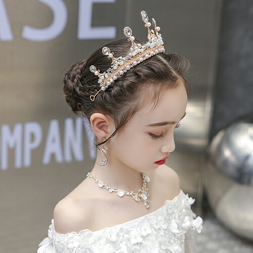 子供ヘッドドレス 髪飾り ティアラ クラウン 3点セット イヤリング ネックレス ヘアアクセサリー ウェディング ゴージャス フォーマル 着物 成人式 子供の日 誕生日 結婚式 卒業式 イベント 発表会 パーティー 七五三 ナチュラル 送料無料 2