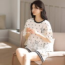 ルームウェア レディース 上下セット 綿 可愛い 半袖 パンツ パジャマ ナイトウェア 春夏 ギフト おしゃれ 短パン Vネック プレゼント お祝い 部屋着 寝間着 寝巻き セットアップ 送料無料(4)