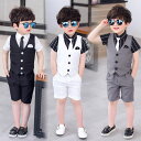 子供 スーツ キッズ 学生 制服 4点セット 男の子 フォーマル セットアップ ベスト シャツ 半袖 パンツ 小学生 幼稚園 学校 春 夏 秋 子供服 入園式 ...