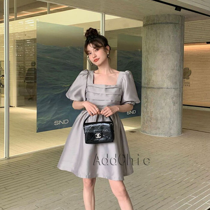 ワンピース 半袖 きれいめ 夏 春 秋 レディース 黒 ミニ丈 ハイウエスト 着痩せ ボリューム袖 エレガント シンプル カジュアル 無地 おしゃれ 食事会 女子会 披露宴 二次会 通学 通勤 上品 日常 デート パーティー お嬢様 ガーリー ワンピース