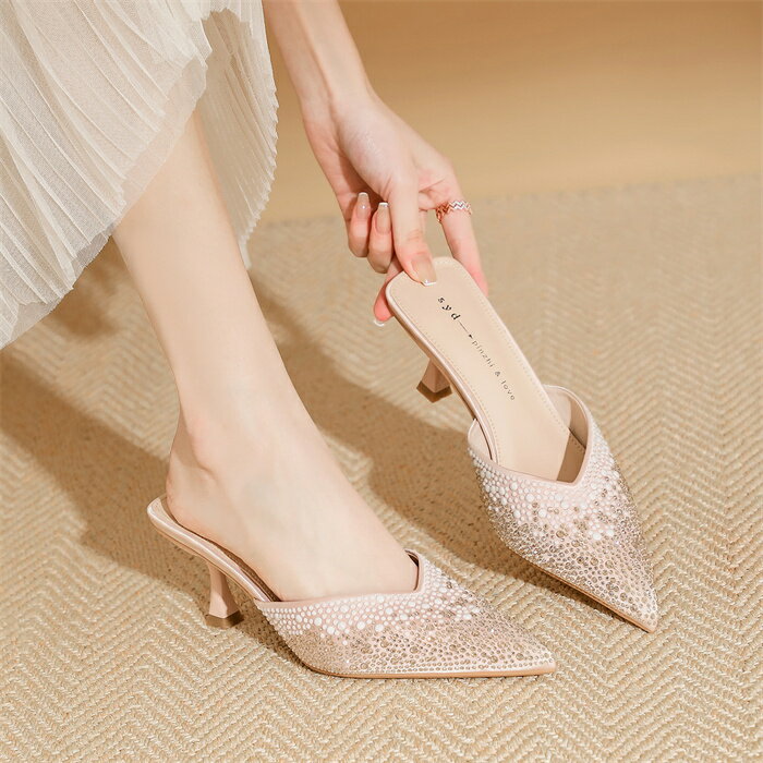 ミュール ヒール サンダル シューズ レディース 春 夏 パンプス レディース ウエディングシューズ フォーマル ポインテッドトゥ ハイヒール 歩きやすい おし...