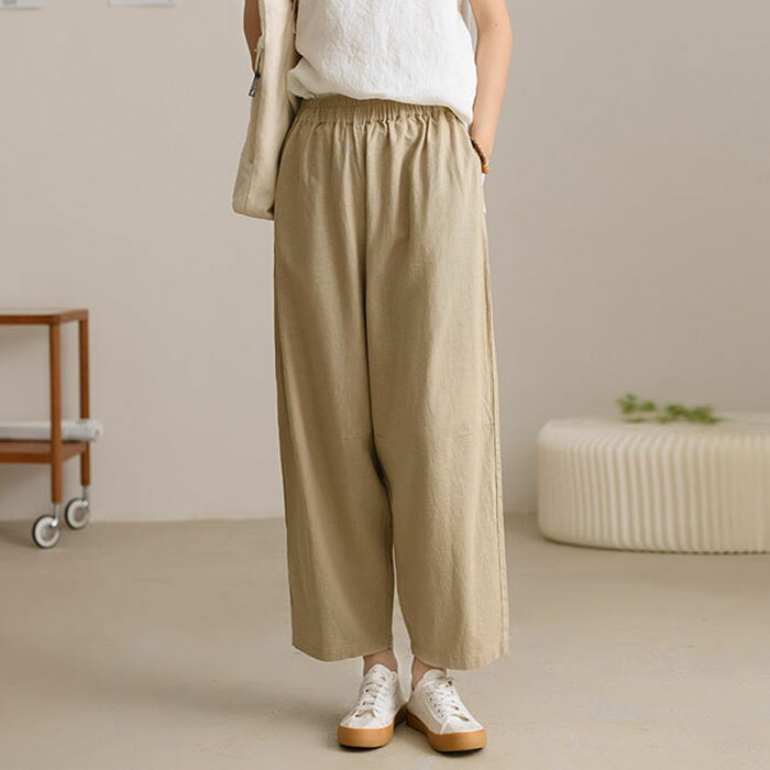麻 綿 パンツ レディース リネン パンツ ワイド 春 夏 ストレート ズボン 大きいサイズ ボトムス 無地 着痩せ 女性用 美脚 体型カバー おしゃれ ゆったり カジュアル エレガント 薄手 OL通勤 旅行 海 母の日 プレゼント 贈り物 20代 30代 40代 50代 イージー パンツ(4)