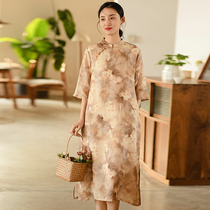 リネン ワンピース 麻 レディース 大きいサイズ 春 夏 半袖 五分袖 きれいめ 花柄 ロング 着痩せ 女性用 体型カバー 吸汗 通気 おしゃれ ゆったり カジ...