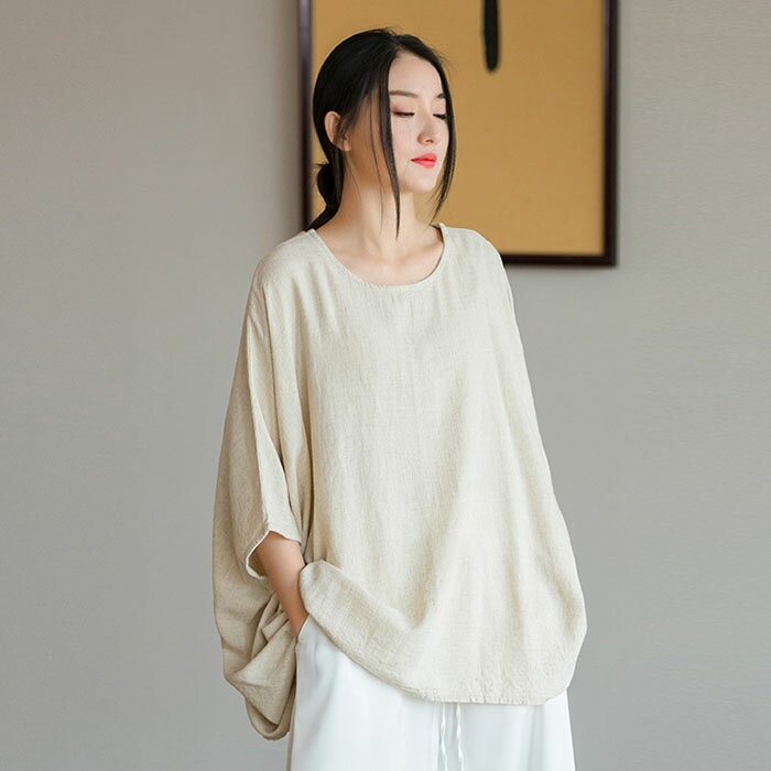 Rakuten - 【★半額限定★スーパーSALE期間中】tシャツ レディース 七分袖 春 夏 綿麻 大きいサイズ 体型カバー 無地 カットソー トップス UVカット 着痩せ 紫外線対策 日焼け防止 おしゃれ ゆったり シンプル カジュアル レトロ きれいめ 薄手 OL通勤 母の日 プレゼント 贈り物 20代