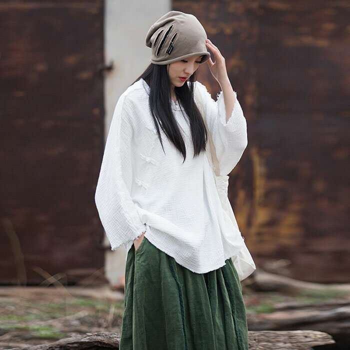 素色 - tシャツ レディース 長袖 春 夏 綿麻 大きいサイズ 体型カバー 無地 カットソー トップス 着痩せ 吸汗 通気 おしゃれ ゆったり シンプル カジュアル エレガント レトロ きれいめ 薄手 OL通勤 母の日 プレゼント 贈り物 20代 30代 40代 50代 リネン tシャツ