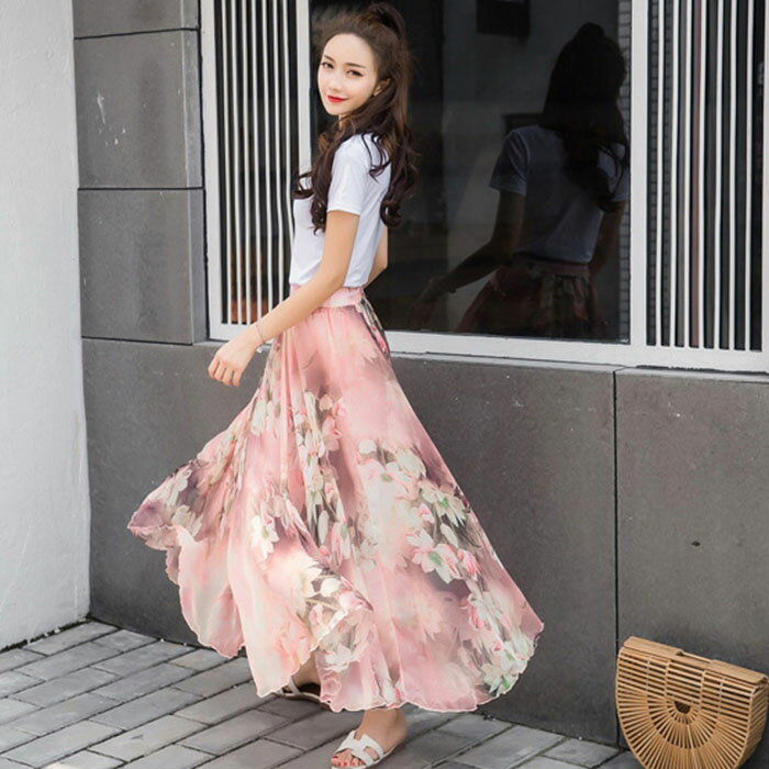 スカートロング春夏秋花柄フレアシフ...