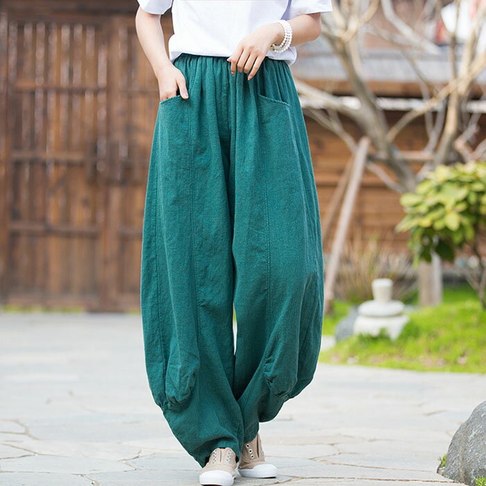 樂天商城 - 麻 綿 パンツ レディース サルエルパンツ 春 夏 リネン ワイド リラックスパンツ ボトムス ズボン ウエストゴム 大きいサイズ 無地 着痩せ 美脚 体型カバー おしゃれ カジュアル ゆったり 薄手 OL通勤 旅行 海 母の日 プレゼント 贈り物 20代 30代 40代 50代 イージーパンツ