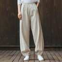 麻 綿 パンツ レディース サルエルパンツ 春夏 リネン ワイド リラックス ヨガパンツ ボトムス ズボン ウエストゴム 大きいサイズ 無地 着痩せ 美脚 体型...