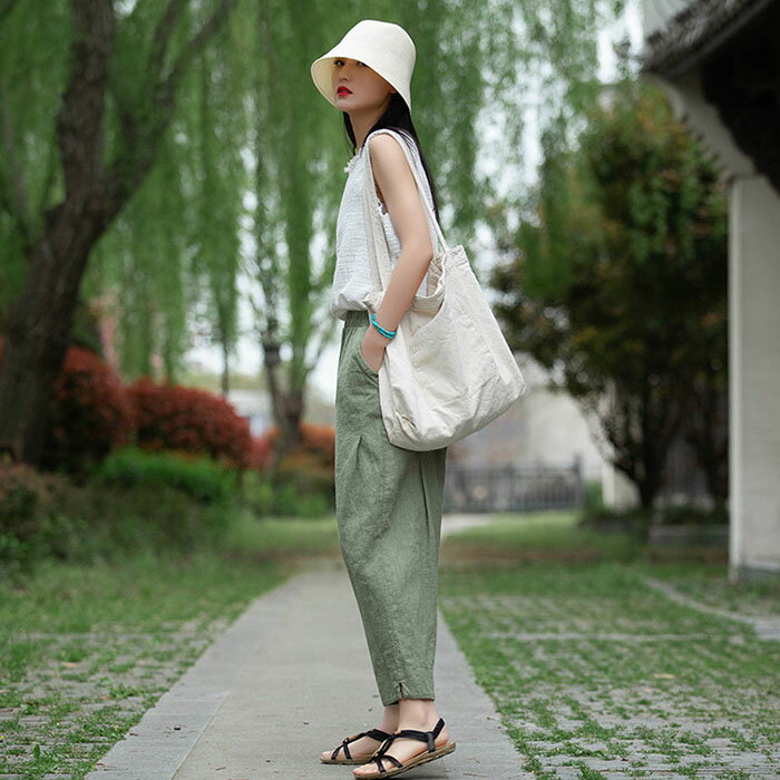 樂天商城 - 麻 綿 パンツ レディース サルエルパンツ 春夏 リネン ワイド リラックス ヨガパンツ ボトムス ズボン ウエストゴム 大きいサイズ 無地 着痩せ 美脚 体型カバー おしゃれ カジュアル ゆったり 薄手 OL通勤 旅行 母の日 プレゼント 贈り物 20代 30代 40代 50代 イージーパンツ