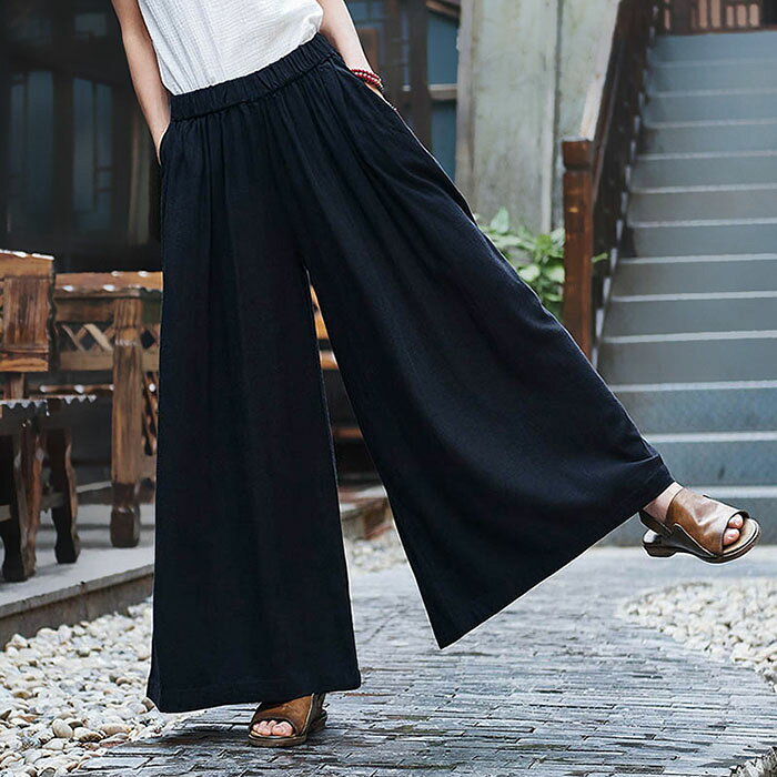 Linen, Hemp - 麻 綿 パンツ レディース リネン ワイドパンツ 春 夏 ストレート ヨガパンツ ズボン 大きいサイズ ボトムス ヨガウェア 無地 着痩せ 美脚 体型カバー おしゃれ ゆったり カジュアル 薄手 OL通勤 旅行 海 母の日 プレゼント 贈り物 20代 30代 40代 50代 キュロット パンツ