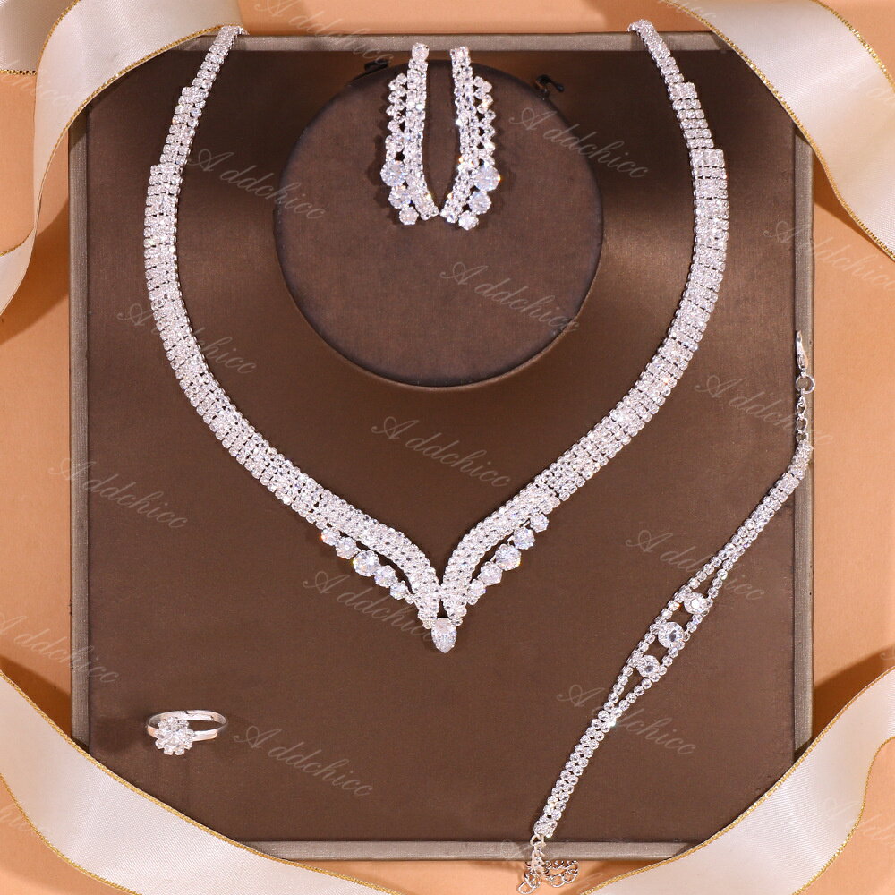 樂天商城 - 4点セット ネックレス+ピアス+リング指輪+ブレスレット腕輪 結婚式 安い 発表会 パーティー ウェディングアクセサリー 花嫁 二次会 ブライダル お呼ばれ 演奏会 成人式 前撮り 卒業式 プレゼント ギフト Jewelry Set