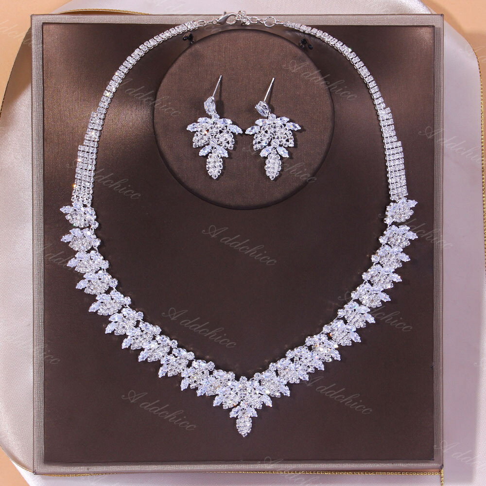 2点セット ウエディング ネックレス+ピアス ジュエリーブライダル 花嫁 演奏会 パーティー 二次会 アクセサリー 発表会 二次会 成人式 結婚式 前撮り 卒業式 プレゼント ギフト Jewelry Set(4.0)