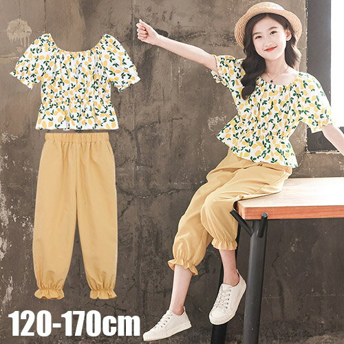 T셔츠 팬츠 아동복 소녀 셋업 상하 세트 반소매 면 캐주얼 팬츠 키즈 여름복 주니어 얇은 외출 통학 여아 아이 레저 세련된 귀여운 120-170cm 6세 7세 8세 9세 10세 11