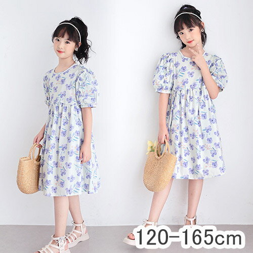 아이 원피스 반소매 꽃무늬 소녀 키즈 아동복 여름복 면 코튼 캐주얼 무릎 길이 내츄럴 아이 귀여운 주니어 걸스 세련된 여행 120-165cm 6세 7세 8세 9세 11세 12세