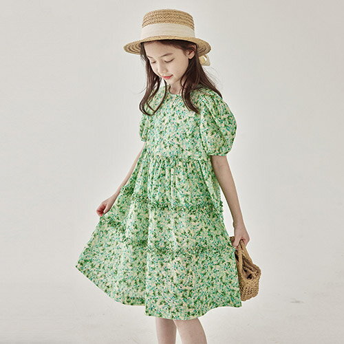 子供 ワンピース 女の子 キッズ 半袖 子供服 夏服 綿100％ コットン 花柄 カジュアル ナチュラル 子ども 可愛い ジュニア ガールズ おしゃれ 旅行 110-160cm 5歳 6歳 7歳 8歳 9歳 10歳 11歳 12歳 緑 グリーン