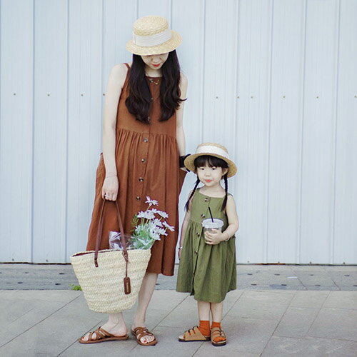 ワンピース サロペット ロングワンピース ノースリーブ 子供服 女の子 綿 キッズ 夏服 ジュニア 親子ペアルック 大人 親子ペア 親子お揃い服 女児 子ども レジャー 旅行 おしゃれ 可愛い 90-150cm 2歳 3歳 4歳 5歳 6歳 7歳 8歳