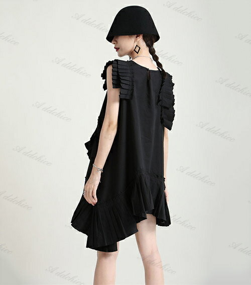 ワンピース レディース ノースリーブ プリーツワンピース 春 夏 ワンピ 非対称なデザイン ミニ丈 ショート丈 お洒落 ゆったり Aライン 大人 着痩せ きれいめ 通勤 OL 体型カバー 上品 ギフト 大きいサイズ 20代 30代 40代 黒 ブラック 白 ホワイト ブルー