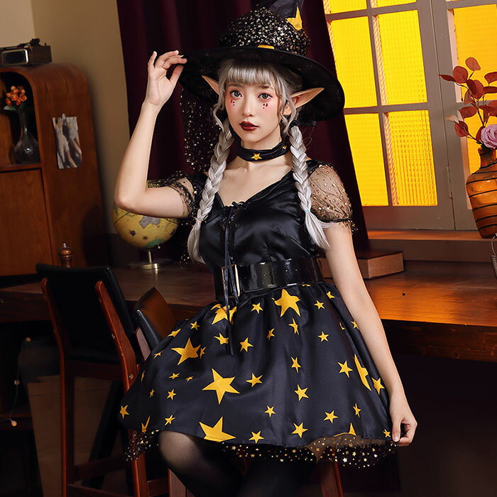 ハロウィン 魔女 魔術師 コスプレ 衣装 仮装 レディース 魔法使い 悪魔 巫女 コスチューム 5点セット 帽子付き 可愛い セクシー 大きいサイズ 女性 大人 パーティー 舞台 演出服 イベント 写真撮影 ステージ 演劇 余興 学祭 学園祭 忘年会 新年会 文化祭 変装