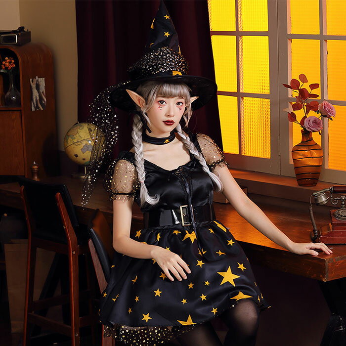 ハロウィン 魔女 魔術師 コスプレ 衣装 仮装 レディース 魔法使い 悪魔 巫女 コスチューム 5点セット 帽子付き 可愛い セクシー 大きいサイズ 女性 大人 パーティー 舞台 演出服 イベント 写真撮影 ステージ 演劇 余興 学祭 学園祭 忘年会 新年会 文化祭 変装