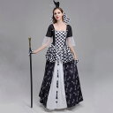 ハロウィン 仮装 女王 女王様 コスプレ レディース チェック柄 魔女 悪魔 衣装 大人 コスチューム 3点セット ワンピース ロングドレス 髪飾り付き かわい...