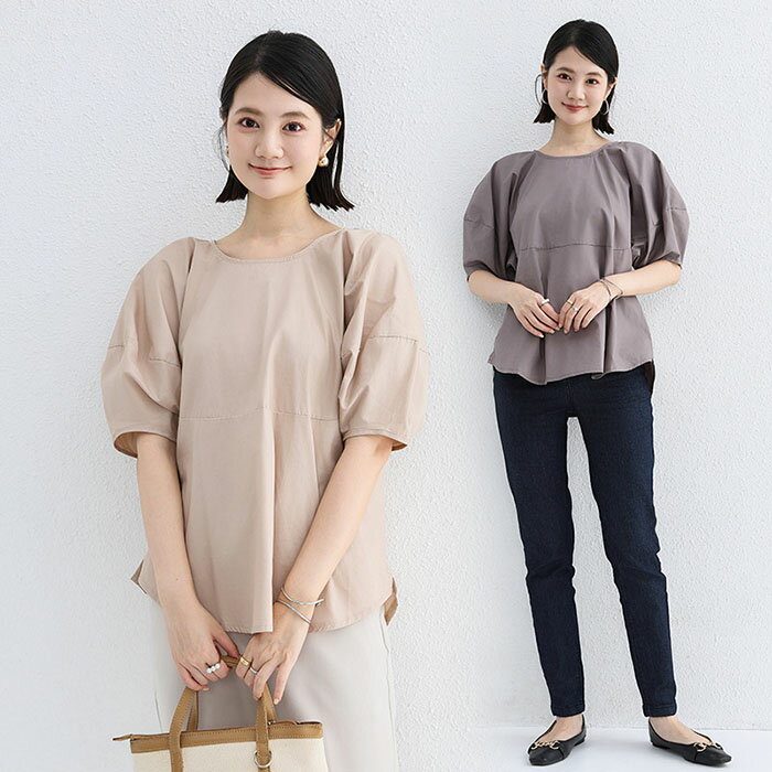 樂天商城 - ブラウス 半袖 レディース シャツ 春 夏 無地 五分袖 ボリューム袖 オフィス カジュアル OL通勤 韓国ファッション 着痩せ 大きいサイズ 丸首 体型カバー 細身 女性 大人 薄手 ゆったり 涼しい 可愛い レトロ シンプル おしゃれ 上品 旅行 トップス