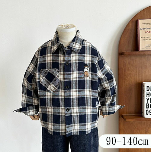 シャツ キッズシャツ 子供シャツ トップス 男の子 春 秋 子供服 長袖 こども おしゃれ チェック柄 キッズ服 可愛い 90-140cm 2歳 3歳 4歳 5歳 6歳 7歳 8歳