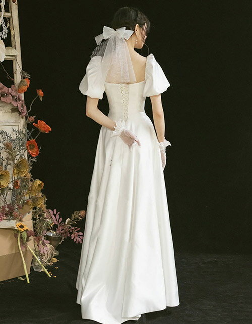 ウェディングドレス ホワイト ドレス ロングドレス 花嫁ドレス ワンピース レディースドレス 半袖 サテン 二次会 結婚式 花嫁 ブライダル 演奏会 披露宴 発表会 コンサート 大きいサイズ フォーマル 前撮り リゾート パーティードレス 海外挙式 ピアノ オーダーメイド可能
