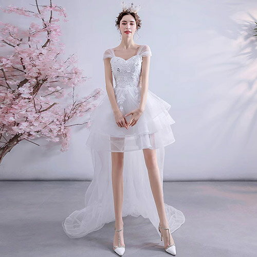 トレーンドレス ウェディングドレス パーティードレス ミニドレス 花嫁ドレス 白ドレス イブニングドレス 肩出し 二次会 謝恩会 結婚式 花嫁 演奏会 披露宴 コンサート 大きいサイズ 前撮り 海外挙式 ピアノ エレガント 海外撮影/旅行 Wedding Dress