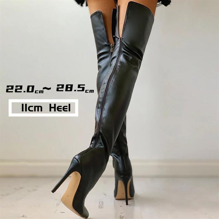 ロングブーツ レディース 11cm heel 美脚 歩きやすい 疲れにくい 膝丈 スエード スムース 通勤用 女性用 大きい ブーツ ジョッキーブーツ ゆったり 厚底 ハイヒール 黒 秋冬 22.0-26.0cm