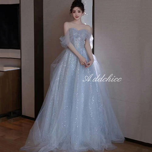 樂天商城 - ロングドレス カラードレス イブニングドレス オフショルダー 結婚式 二次会 花嫁 演奏会 ロング 大きいサイズ 披露宴 ブライダル 発表会 パーティードレス 小さいサイズ フォーマル お洒落 ピアノ 挙式 イベント コンサート 同窓会 食事会 お呼ばれ 水色 青色