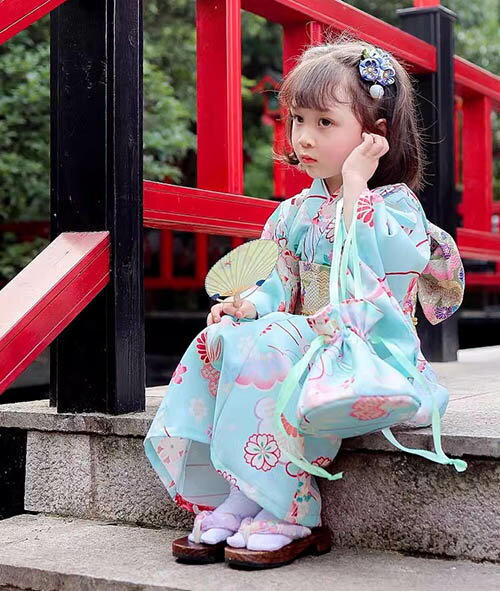 キッズ浴衣 子供 浴衣 薄手 浴衣セット 作り帯 浴衣帯 巾着 バッグ 女の子 和装 和...