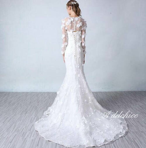 マーメイドドレス ウェディングドレス 長袖 ロングドレス パーティードレス 花嫁ドレス 結婚会 二次会ドレス 白ドレス レディースドレス 二次会 前撮り 後撮り 披露宴 海外挙式ドレス 大きいサイズ エレガント 海外撮影/旅行 リボン Wedding Dress