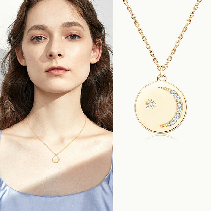 Rakuten - ネックレス ダイヤモンド 18k 星 月 モチーフ ペンダント ダイヤモンドネックレス レディース シンプル アクセサリー シルバー925 プレゼント ギフト 金属アレルギー 首飾り ジュエリー 普段使い 華奢 定番 人気 パーティー OL通勤 デート 結婚式 母の日 誕生日 ネックレス