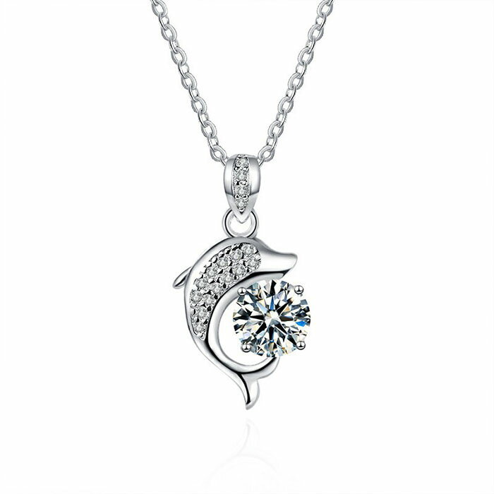 ネックレス レディース ダイヤモンド イルカ ダイヤ ペンダント プラチナ アクセサリー シンプル シルバー925 ダイヤネックレス プレゼント ギフト 首飾り カジュアル ジュエリー 普段使い 華奢 定番 人気 OL通勤 デート 結婚式 母の日 誕生日 彼女 妻 ネックレス