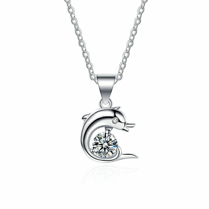 ダイヤモンド イルカ ネックレス レディース 0.5ct ダイヤ ペンダント プラチナ アクセサリー シンプル シルバー925 ダイヤネックレス プレゼント ギフト 首飾り カジュアル ジュエリー 普段使い 華奢 定番 人気 OL通勤 デート 結婚式 母の日 誕生日 彼女 妻 ネックレス