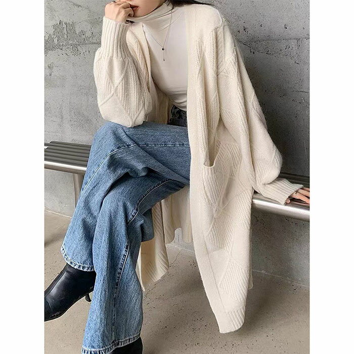 尼龙, 人造丝, 聚酯 - ニット カーディガン ロングカーディガン 秋 冬 ニットカーディガン レディース 厚手 長袖 前開き コーディガン ロング アウター カジュアル セーター 無地 大きいサイズ 着痩せ ゆったり 可愛い 大人 OL通勤 韓国ファッション デイリー シンプル トップス
