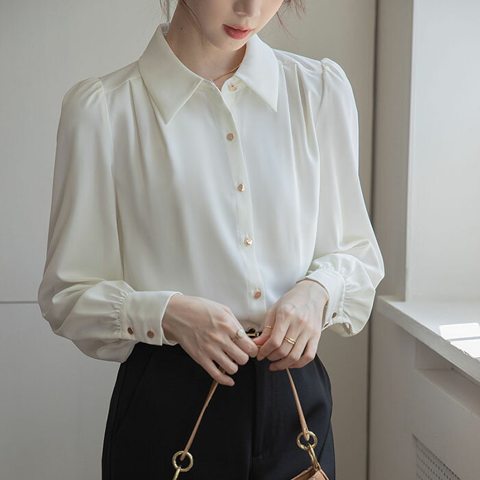樂天商城 - レディース ブラウス 長袖 オフィス シャツ 春 秋 シャツブラウス フォーマル 白 トップス 無地 韓国ファッション 大きいサイズ 前開き OL通勤 就活 面接 事務 ビジネス 長袖ブラウス 薄手 上品 着痩せ 女性 シンプル 長袖シャツ