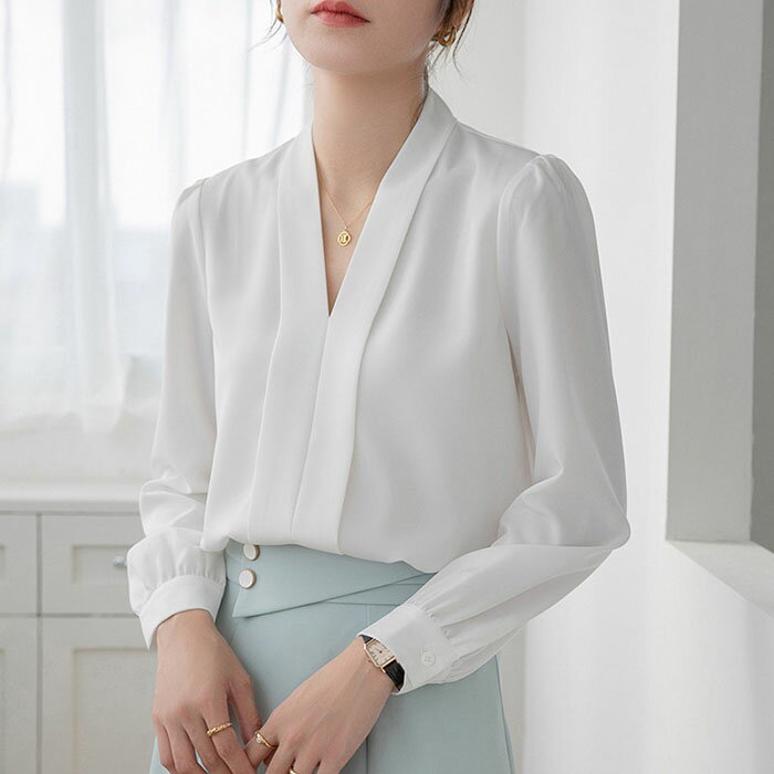 樂天商城 - シフォンブラウス レディース 長袖 春 秋 フォーマル オフィス ブラウス シフォン 白 シャツ トップス 無地 OL通勤 就活 面接 事務 ビジネス 韓国ファッション 大きいサイズ 薄手 上品 着痩せ 女性 涼しい シンプル 長袖ブラウス