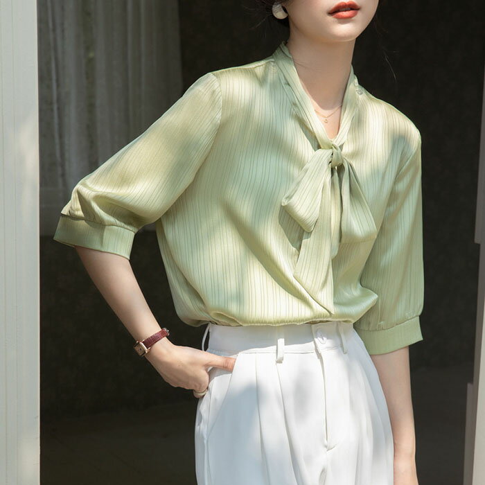 樂天商城 - シャツ 半袖 レディース シフォン ブラウス 夏 シャツブラウス トップス 五分袖 無地 韓国ファッション 大きいサイズ 前開き オフィス カジュアル スーツ インナー OL通勤 就活 面接 事務 ビジネス 薄手 上品 着痩せ 涼しい 白 半袖シャツ