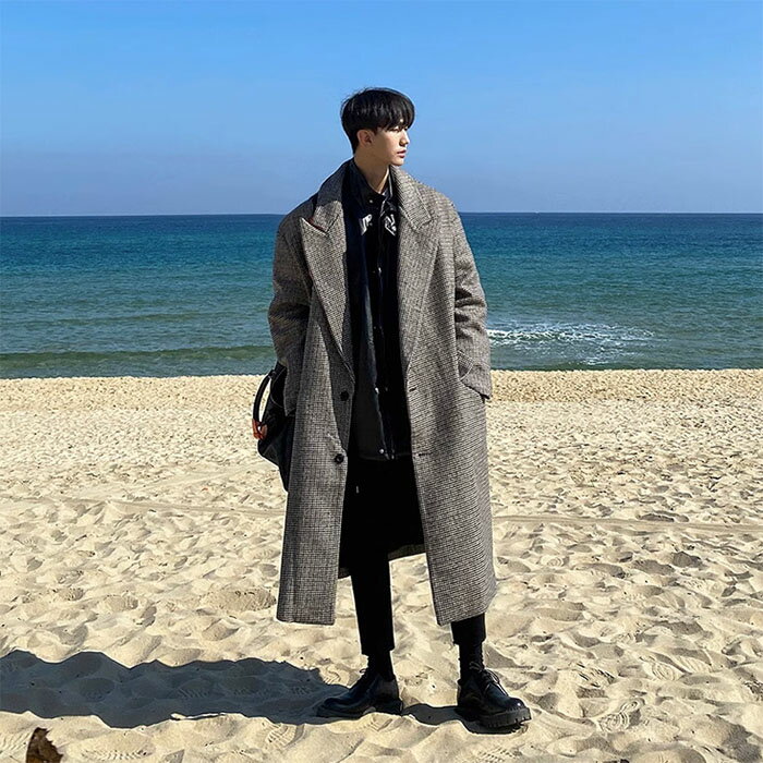 メンズコートロングコートチェックチ...